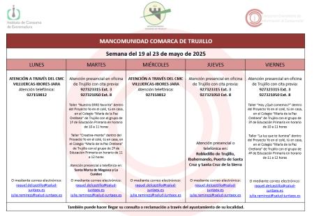 Imagen Calendario del Centro Mancomunado de Consumo del 19 al 23 de mayo de 2025.