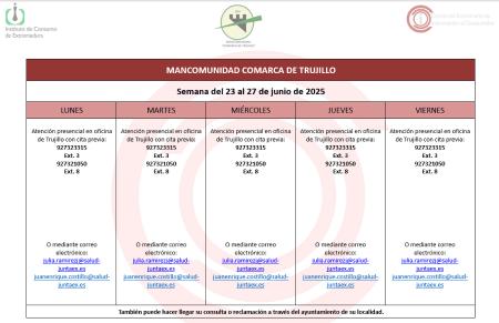 Imagen Calendario del Centro Mancomunado de Consumo del 23 al 27 de junio de 2025.