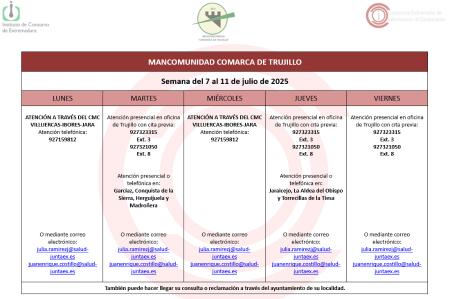 Imagen Calendario del Centro Mancomunado de Consumo del 7 al 11 de julio de 2025.