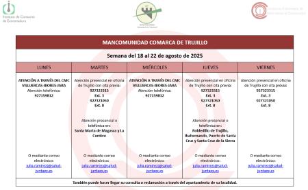 Imagen Calendario del Centro Mancomunado de Consumo del 18 al 22 de agosto de 2025.