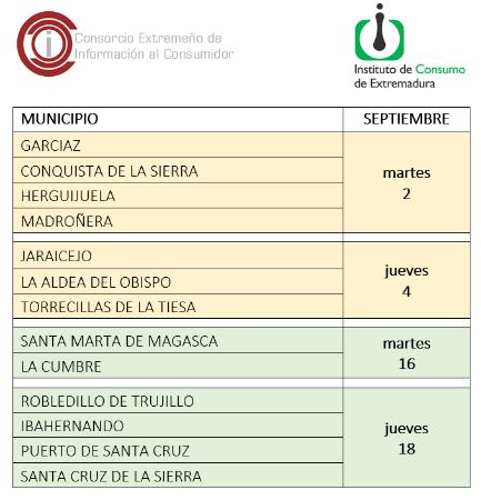 Imagen Calendario del Centro Mancomunado de Consumo en SEPTIEMBRE de 2025.