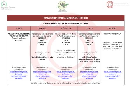 Imagen Calendario del Centro Mancomunado de Consumo del 17 al 21 de noviembre de 2025.