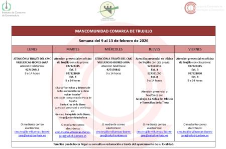 Imagen Calendario del Centro Mancomunado de Consumo del 9 al 13 de febrero de 2026.