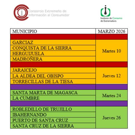 Imagen Calendario del Centro Mancomunado de Consumo para MARZO - 2026.