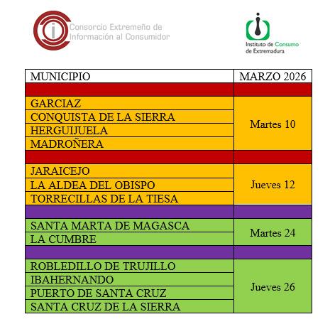 Imagen Calendario del Centro Mancomunado de Consumo para MARZO - 2026.