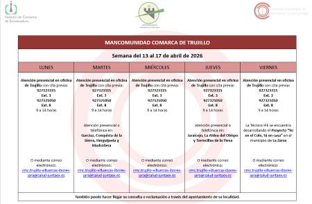 Imagen Calendario del Centro Mancomunado de Consumo del 13 al 17 de abril de 2026.