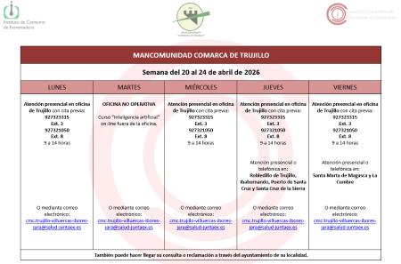 Imagen Calendario del Centro Mancomunado de Consumo del 20 al 24 de abril de 2026.