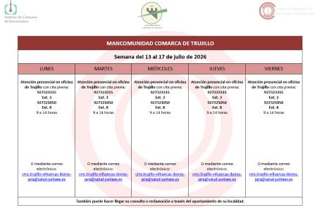 Imagen Calendario del Centro Mancomunado de Consumo del 13 al 17 de julio de 2026.