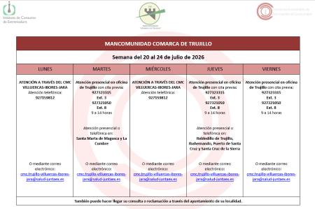 Imagen Calendario del Centro Mancomunado de Consumo del 20 al 24 de julio de 2026.