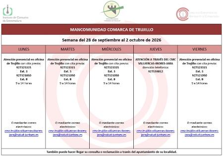 Imagen Calendario del Centro Mancomunado de Consumo del 28 de septiembre al 4 de octubre de 2026.